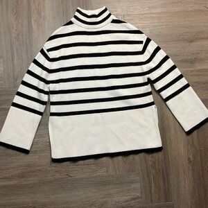 Zesica Stripe Mock Neck Sweater Womens Medium Black White Classic Preppy Boho‎